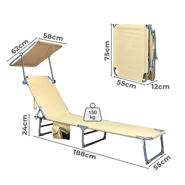 Levede Foldable Lounge Chairs with Canopy Khaki-1954802423142944770