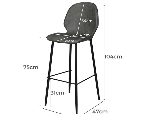 Levede 2x Bar Stool Barstools Counter Grey-1973194084180955138