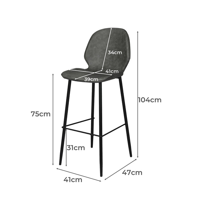 Levede 2x Bar Stool Barstools Counter Grey-1973194084180955138