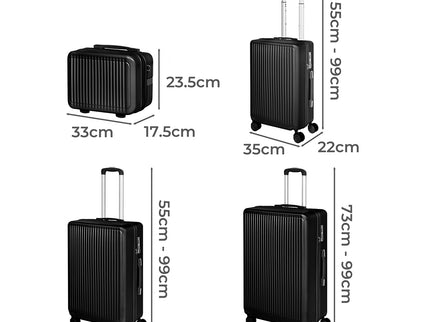 Slimbridge Luggage Suitcase Trolley Black 4pc 14"+20"+24"+28"-1864184374052917250