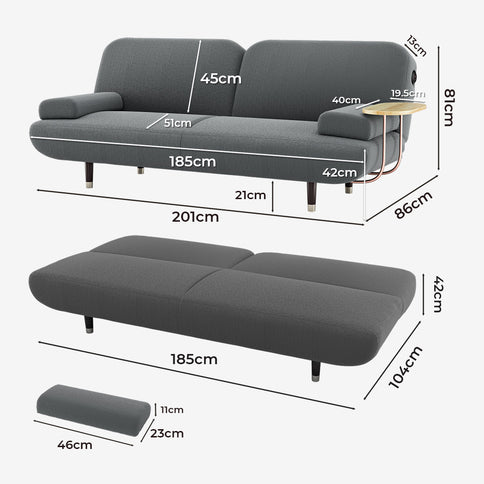 LEVEDE  CONVERTIBLE SOFABED WITH USB CHARGE AND SIDE TABLE-1910112208151515138