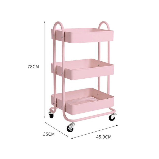 Levede 3 Tiers Kitchen Trolley Cart Pink-1954802728702185474
