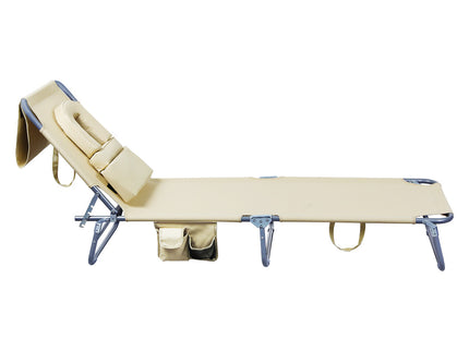 Levede Foldable Beach Lounge Chairs with Face Hole Khaki-1910112249029201923