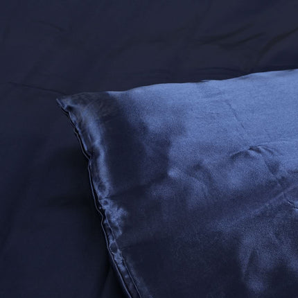 DreamZ Silky Satin Quilt Cover Set Bedspread Blue Super King-1954802917005463555