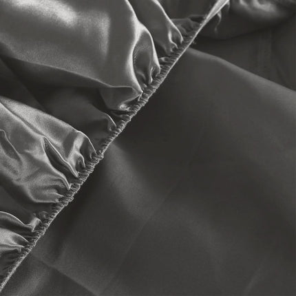 DreamZ Silky Satin Sheets Fitted King Grey Dark Grey-1954802914069450755