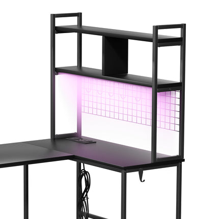 Levede L Shaped Gaming Desk with LED Lights Black-1975420366776045571