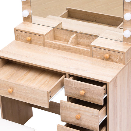 Levede Dressing Table Stool Set Oak-1975420334161137667