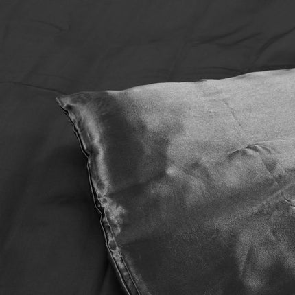 DreamZ Silky Satin Quilt Cover Set Bedspread Dark Grey King-1954802915591983107