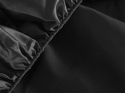DreamZ Silky Satin Sheets Fitted Flat Single Black-1942353301689470979