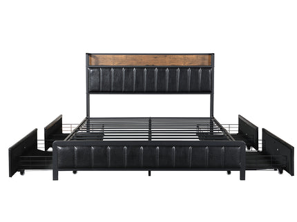 Levede Queen Bed Frame PU 4 Drawer USB Charge-1942353321201373188