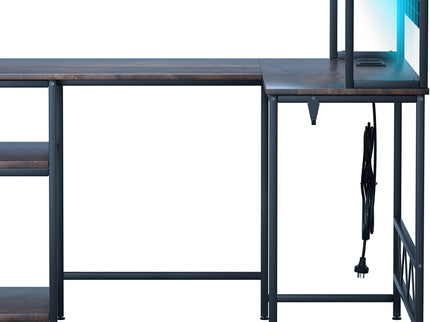 Levede L Shaped Gaming Desk with LED Lights Brown-1910112202766028804