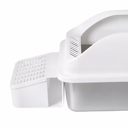 Pawz Stainless Steel Cat Litter Box Big Cats Kitten High Sided Easy Clean White-2029334098350313476