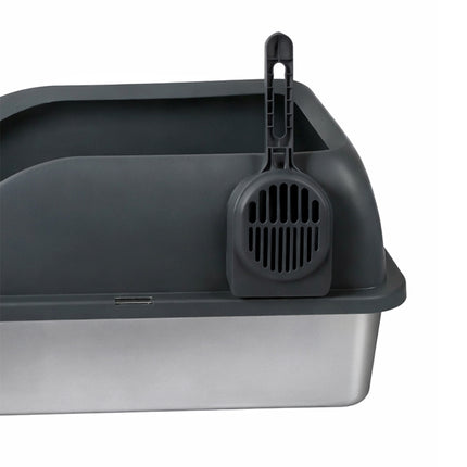 Pawz Stainless Steel Cat Litter Box Big Cats Kitten High Sided Easy Clean Grey-2029334098128015365