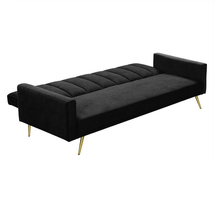 Levede Sofa Bed Convertible Velvet Lounge Recliner Couch Sleeper 3 Seater Black-1975420375357591557
