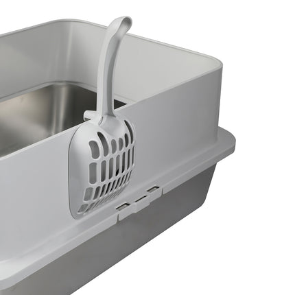 Pawz Stainless Steel Cats Litter Box Hooded High Enclosed Large Kitty Toilet-2029334099461804037