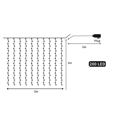 EMITTO 3*2M LED Curtain Fairy Lights Multi Colour 3x2 Meter-1831593043921342466