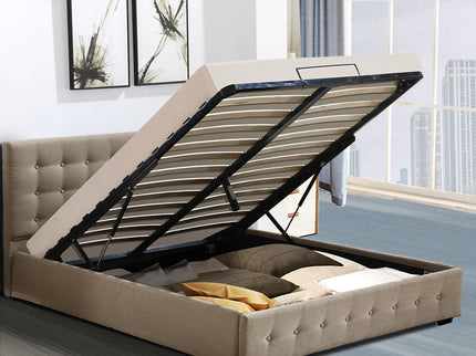 Levede Fabric Bed Frame Double Gas Lift Double Beige-1942353310174547974