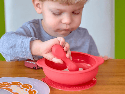 Marcus & Marcus- Palm Grasp Self Feeding Spoon Lucas the Hippo- Blue-1875027522668859395