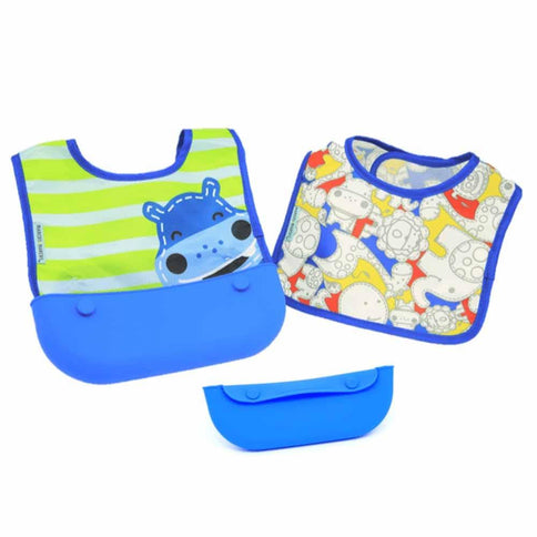 Marcus & Marcus - travel bib Lucas the Hippo- Blue-1875027518390669312