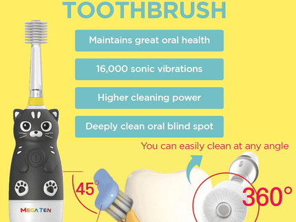 MEGA TEN 360-Degree Kids Electric Toothbrush with LED Light 1-4 Yrs Monkey-1875027403600957443
