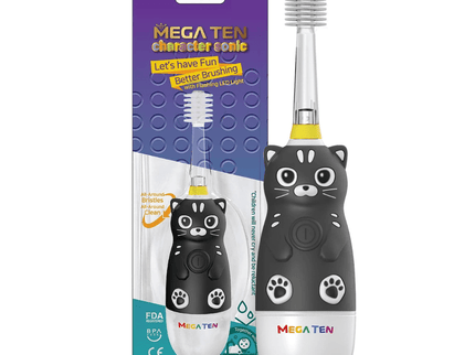 MEGA TEN 360-Degree Kids Electric Toothbrush with LED Light 4Yrs+ Black Cat-1875027403781312512