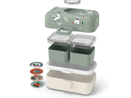Monbento Tresor Graphic Kids's Bento Box- Green Raccoon Green Raccoon-1875027410735468548
