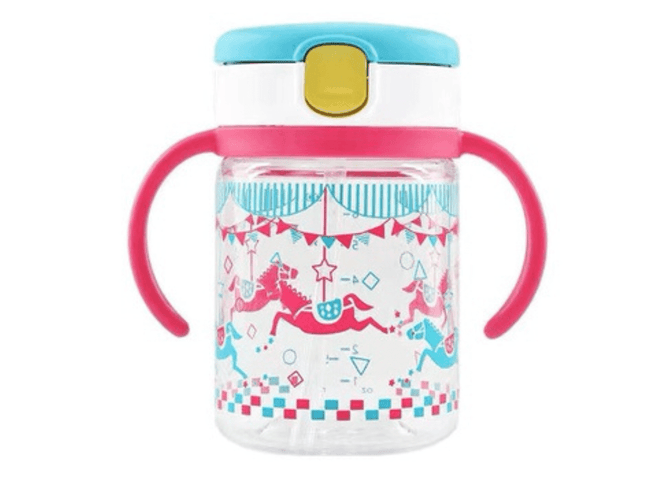 Richell - Aqulea Clear Straw Bottle Mug 200ml Pink Carousel-1875027469753520128
