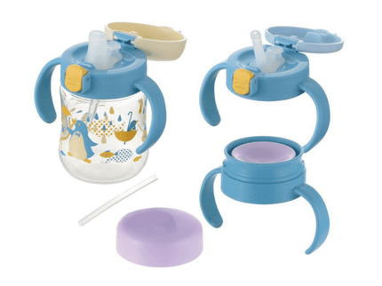 Richell - Tli Straw Mug Set R blue yellow bear S3 Straw-1875027531434954758