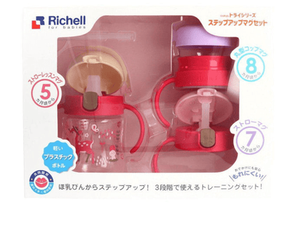 Richell - Tli Straw Mug Set R blue yellow bear Pink Deer-1875027500254498816