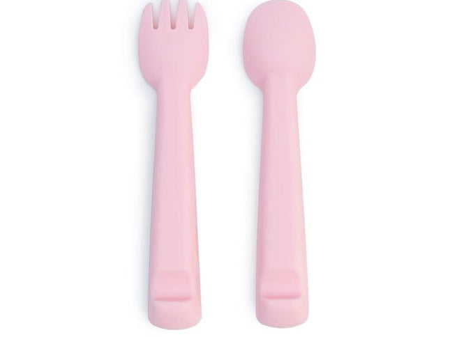 We Might Be Tiny Feedie Fork Spoon Set- Powder Pink-1875027435410558977
