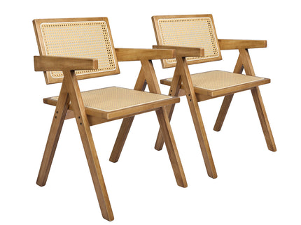 Levede 2x Dining Chair Solid Wood Rattan Natural-1942353409248202752