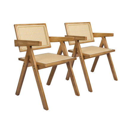 Levede 2x Dining Chair Solid Wood Rattan Natural-1973194082629062656